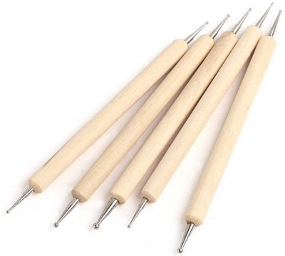 Gleevia Wooden Dotting Tool 5Pcs Double Ended Stainless Steel Ball for Nail Art(Beige)(Beige)