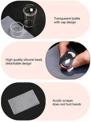 FELICECHIARA Nail Stampers, Nail Scrapers and Replaceable Stamper Heads, 100-Time Using(Transparent)