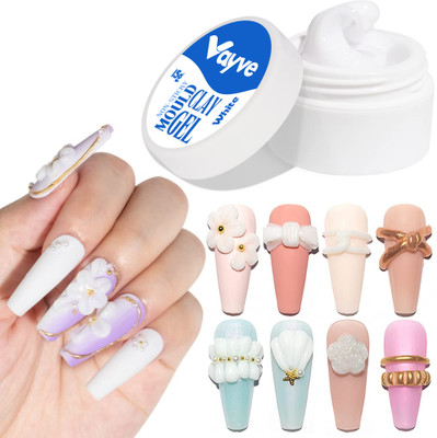 Vayve 3D Moulding Nail Art Clay Gel - Non-Sticky, Perfect for Extensions & Designs(Create Stunning Nail Extensions & Patterns - White)