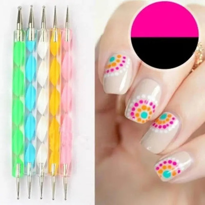 CATERINACHIARA 5 pcs Dotting Pen Marbleizing Tool 2-Way Nail Art(Multicolor)