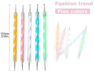 Miss Hot 5pcs 2 Way Nail Dotting Marbleizing Tool Set(Multi)