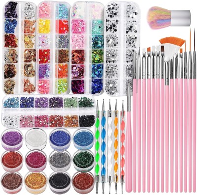 Coscelia Nail Art Kit | 9 in 1 Nail Design Kit with Rhinestones, Nail Brushes, Nail Foil(Multicolor)