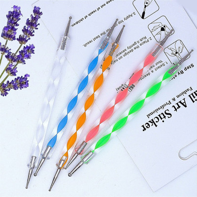 MYEONG 5Pcs 2 Way Dotting Tools Marbling Tool Nail Art Dotticure Tool Nail Art Tools(Multi Color)
