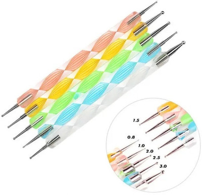 EVERERIN 5pcs 2 Way Nail Dotting Marbleizing Tool Set For Nail Art(Multicolour)