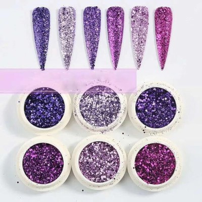 BOLT BEE Professional Nail Art Hexagonal Chunky Glitter Miller Set(Purple)