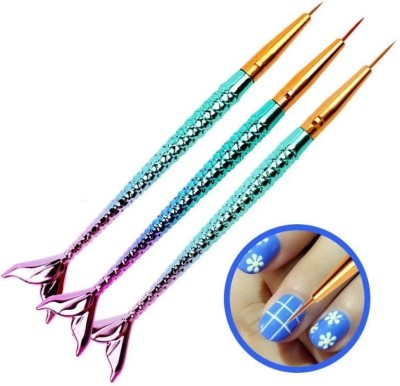 RUBY FACE Acrylic Nail Art Brush Set Glitter Mermaid Handle Nail Liner Pen(3 PCS SET)