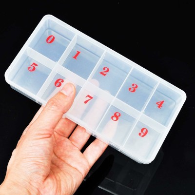 Gleevia Professional 10 Grids Empty Storage Box Nail Tips Storage Box Capacity 500Tips((Transparent))