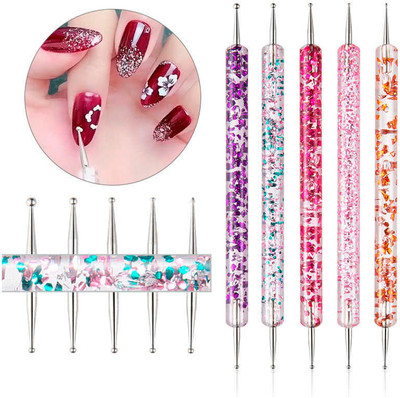 MYEONG 5 Pcs 2 Way Dotting Tools Marbling Tool Nail Art Dotticure Nail Art Tools(Multi Shade)