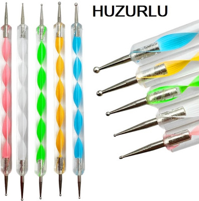 HUZURLU 5Pcs 2 Way Dotting Pen Tool Nail Art Tip, Multicolor Dotting Tool Set(Multicolor)