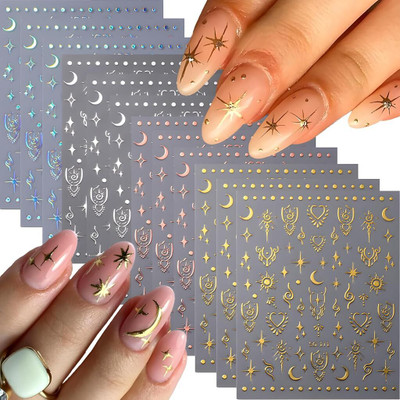 Verilux Metallic Nail Art Stickers 12 Sheets 3D Self Adhesive Decals for DIY Nail Design(Metallic Multi)
