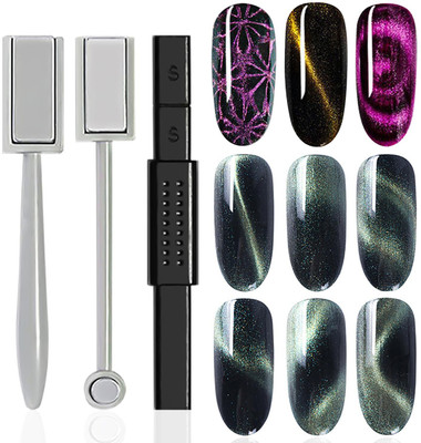 NYLI Professional 3pc CatEye Nail Magnet Wand Magnet for Nails Magnetic Gel Nail Polish Dual-Head(Black)