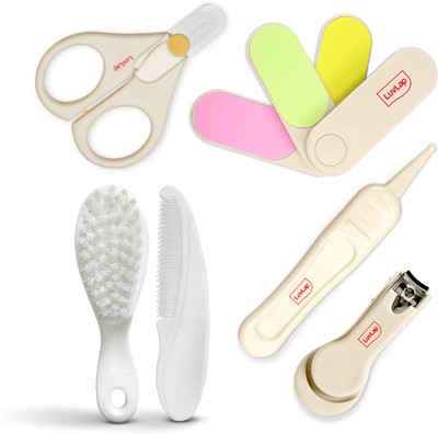 LuvLap Baby 4pcs Nail Grooming Set and Elegant Baby Comb & Brush Set with Soft bristles, Grooming Set, 0M+