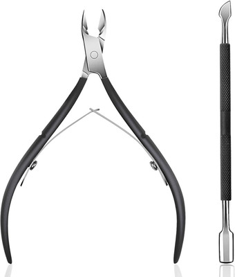 THR3E STROKES Professional Grade Cuticle Trimmer with Cuticle Pusher Cuticle Cutter Nipper