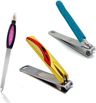 MAJESTIQUE Nail Clipper Stainless Steel, Comfort Grip Nail File Sharp Nail Cutter, Set of 3