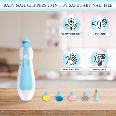 Ghoba New Baby Nail File Electric,Baby Nail Trimmer with 6 Grinding Heads Safe (3Bule)