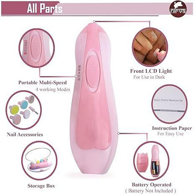 FIVANIO New Baby Nail File Electric,Baby Nail Trimmer with 6 Grinding Heads Safe P5