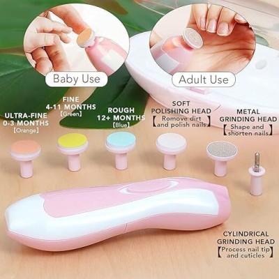 smilykid ™ Baby Nail Trimmer LED Light 6 Grinding Heads Kit Electric Safe Baby Nail Filer