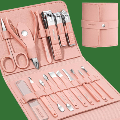 AIIPITHAD 16 in 1 Stainless Steel Manicure and Pedicure Tools Kits set (Set of 16)D.