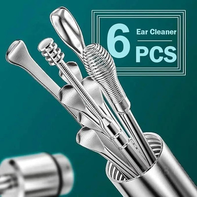 Purple Dust 6 in 1 Ear Wax Remover Stainless Steel Tool kit With Storage Tube