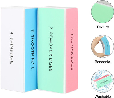 KRYTONE 2 Pcs 4 Ways Buffer Blocks, Colorful Nail Art Shiner and Buffing Sanding Files