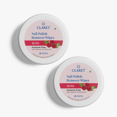 CLARET Rose Nail Polish Remover Wipes, Acetone Free | Pack of 2 - 30 pieces Each(80 g)