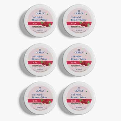 CLARET Rose Nail Polish Remover Wipes, Acetone Free | Pack of 6 - 30 pieces Each(240 g)