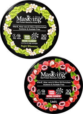 MasKing Nail Polish Remover Wipe Tissue Wet Round Pads (Night Blooming and Litchi) Pack of 02(40 ml)