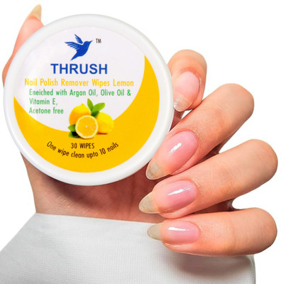 thrush Nail Polish Remover Wipes - Lemon 30 Wipes Enriched with Argan Oil, Olive oil(60 ml)