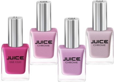 Juice ONE COAT NAIL PAINT COMBO LONG LASTING 11ML EACH PACK OF 4 CHROME LAVENDER - C04, BLOOMING PINK - C05, DUSTED TRUFFLE - C14, RED SERENITY - C71