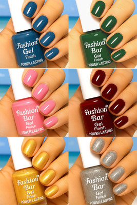 Fashion Bar Gel Finish Power Lasting six nail polish shades collection Set No.A120 Multicolor(Pack of 6)