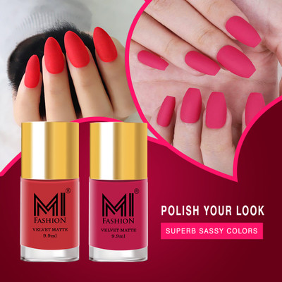 MI FASHION Get The Ultimate Matte Look With Our High-Quality Formula Of Nail Polish Peach,Pink(Pack of 2)