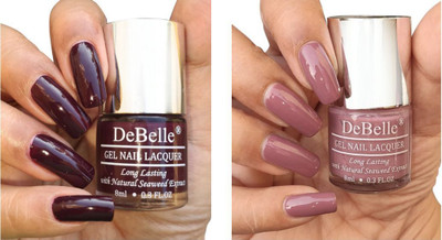 DeBelle Gel Nail Polish Combo Set of 2 Glamorous Garnet (Wine Red) and Laura Aura (Light Mauve)