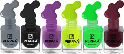 Perpaa Trendy Gel Based Nail Polish Women & Girls,C9 (5ml each) Purple ,Grey ,Maroon ,Neon ,Light Green ,Black(Pack of 6)