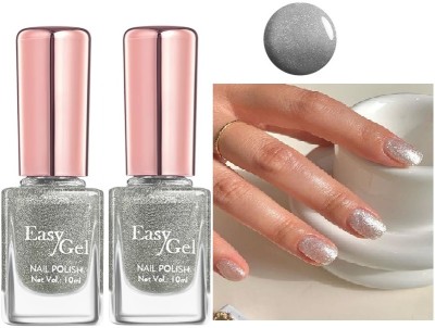 Emijun Glitter Silver Best Quick Dry Long Lasting Nail Polish Combo Glitter Silver(Pack of 2)