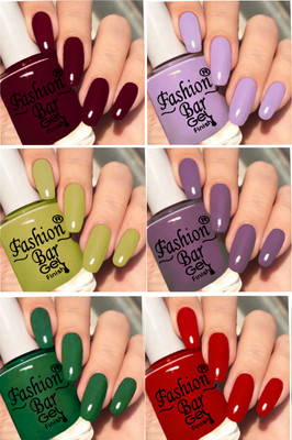 Fashion Bar Quick Drying Long Lasting High Shine Nail Polish For Women and Girl T763 Multicolor(Pack of 6)
