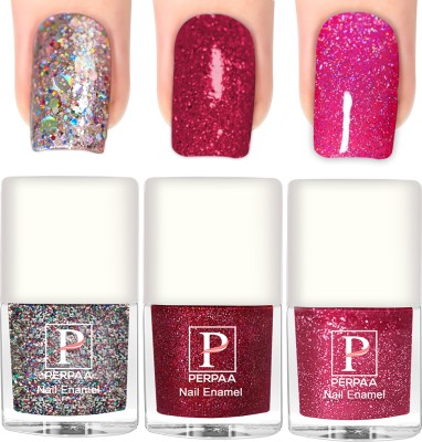 Perpaa Glitter Light Reflective Nail Polish Sparkly Gel Enamel ,C 8(5ml each) Silver,Red,Light Pink(Pack of 3)