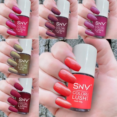 SNV Nail Polish Experience the ultimate shine & durability with premium nail lacquer Neon Orange,Light Burgundy,Old Mauve,Hot Pink,Olive Green,Light Maroon(Pack of 6)