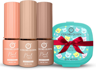 COLORS QUEEN Nail Trend Glossy Nail Polish Combo Set of 3 with Nail Paint Remover Wipes Pretty in Pink, New Bloom, Sand Strom(Pack of 4)