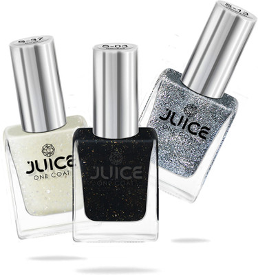 Juice Nail Paint Combo 28 Milky Way SHIMMER, Sparkling Stars SHIMMER, Pearly Black SHIMMER(Pack of 3)
