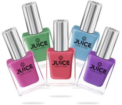 Juice Nail Paint Combo 15 Pickle Green - 267, Sky Blue - 268, French Purple - 283, Coral Sunset - 292, Amaranth Pink - 266(Pack of 5)