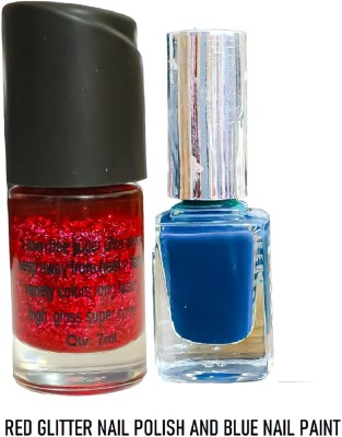 Luipui RED GLITTER NAIL PAINT AND BLUE NAIL POLISH PACK OF 2 RED, BLUE(Pack of 2)