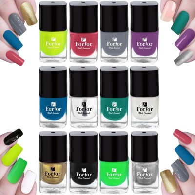 FORFOR Perfect Stay Trendy Safe & Fast Dry | Nail Art | Gel Effect | Glossy Finish Nail Polish Combo of 12 Multi-Color Combo no. 9(Pack of 12)