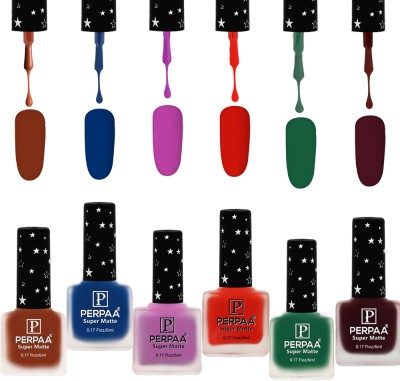 Perpaa Super Matte Finish Nail Polish for Women,C 31 (6ml each) Dark Green,Brown,Voilet,Maroon,Blue,Red(Pack of 6)