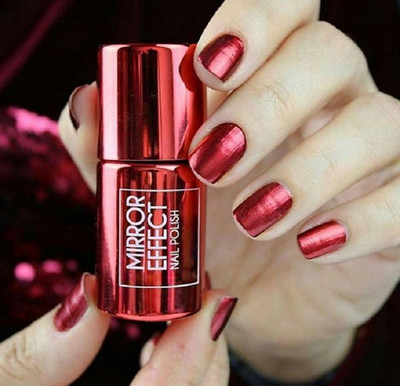 MYEONG Magic Mirror Effect Chrome Nail Polish Metallic Quick Drying Nail Paint Red