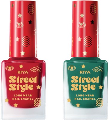 STREET STYLE Long Wear Nail Enamel 12 ML Each Pack Really Red & Dark Sky Side Pinkish Red & Olive Beauty(Pack of 2)