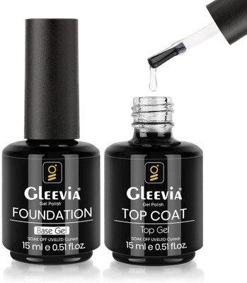 Gleevia Shiny Top Coat & Base Coat UV/LED Soak-Off Gel 15ml/each Combo Pack Transparent(Pack of 2)