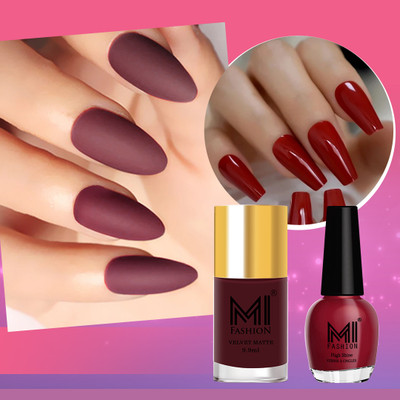MI FASHION Glimmer and Grim A Bold and Mysterious Matte Nail paint Combo Red,Wine(Pack of 2)