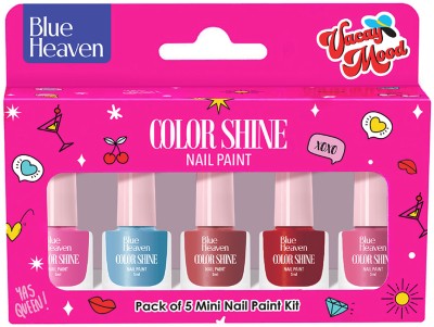 BLUE HEAVEN Color Shine Pack of 5 Mini Nail Polish Kit, Vacay Mood, Glossy Gel Finish Vacay Mood(Pack of 5)