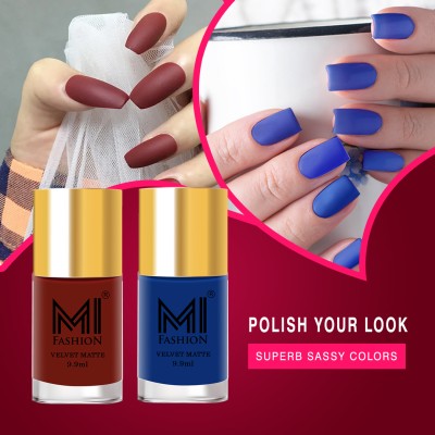 MI FASHION Get The Ultimate Matte Look With Our High-Quality Formula Of Nail Polish Red,Navy Blue(Pack of 2)