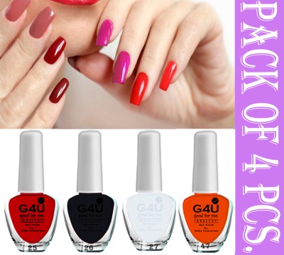 G4U Bright 4 Piece Quick Dry Nail Polish Kit 200724A101 Red,Black,Silver,Orange(Pack of 4)